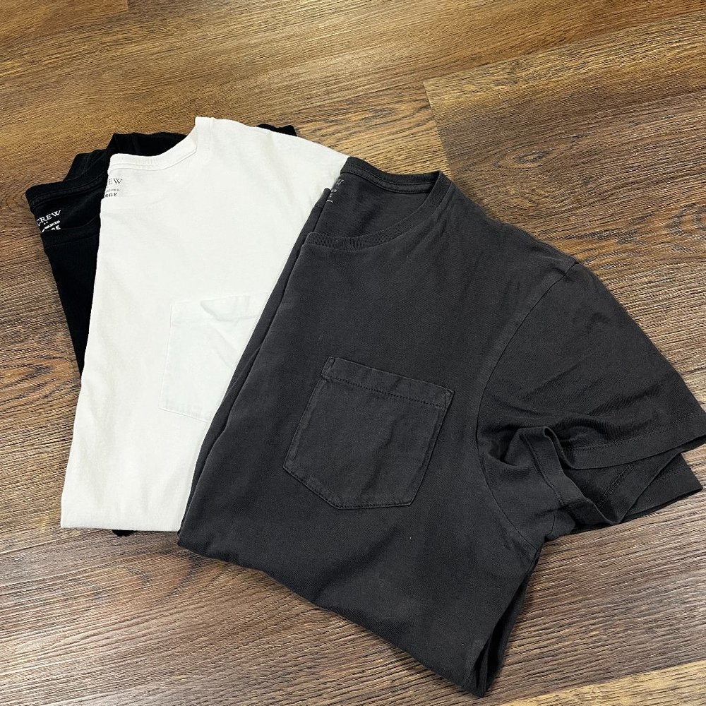 3 J Crew Slim Washed T-Shirts (L) - Used black, white, and grey